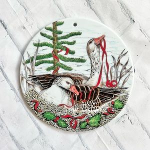 Vtg 1984 Midwest Importers Christmas Geese Ceramic Trivet Tile Wall Decor 6"